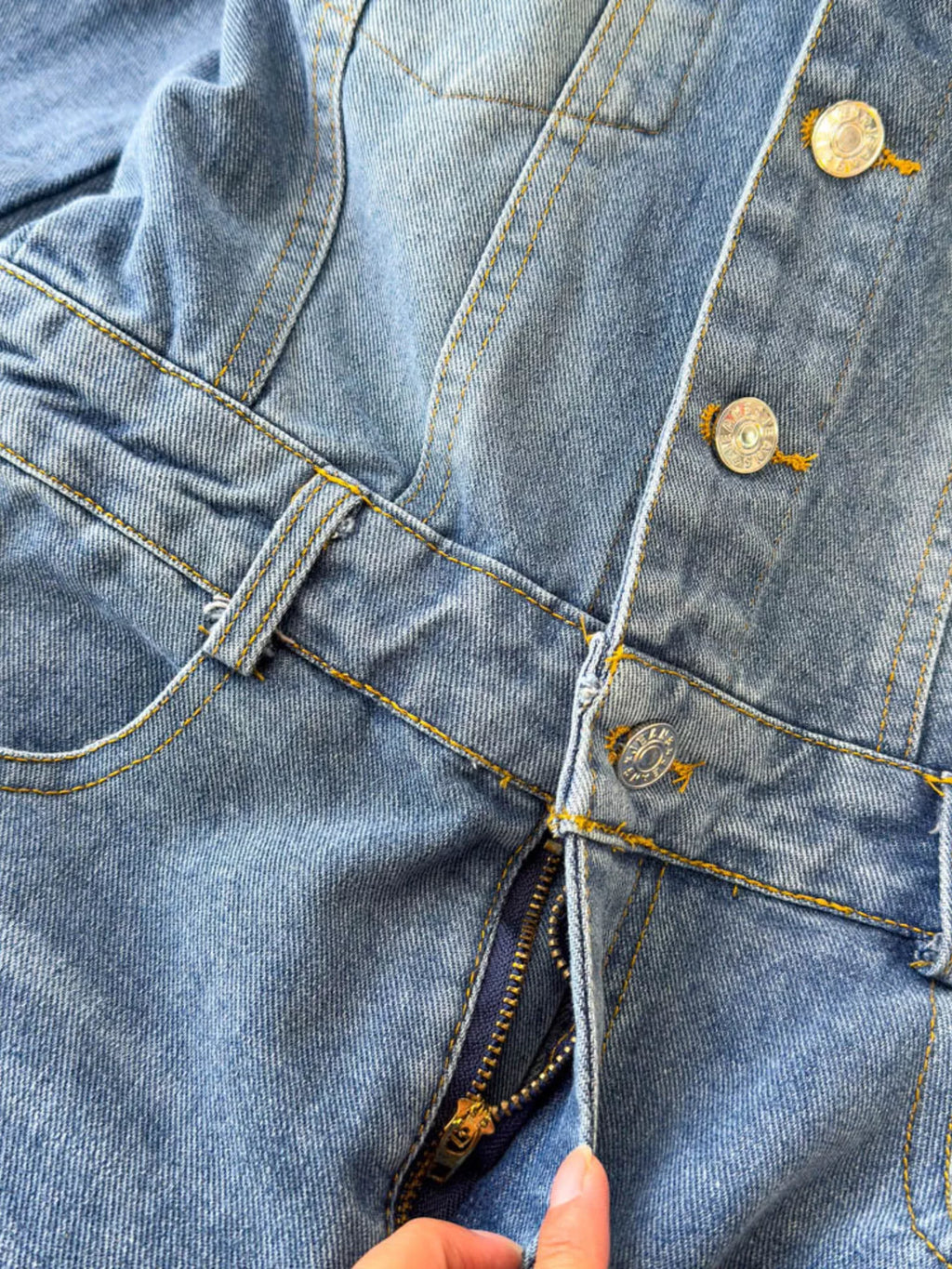 Button Front Wide Leg Denim Jumpsuit