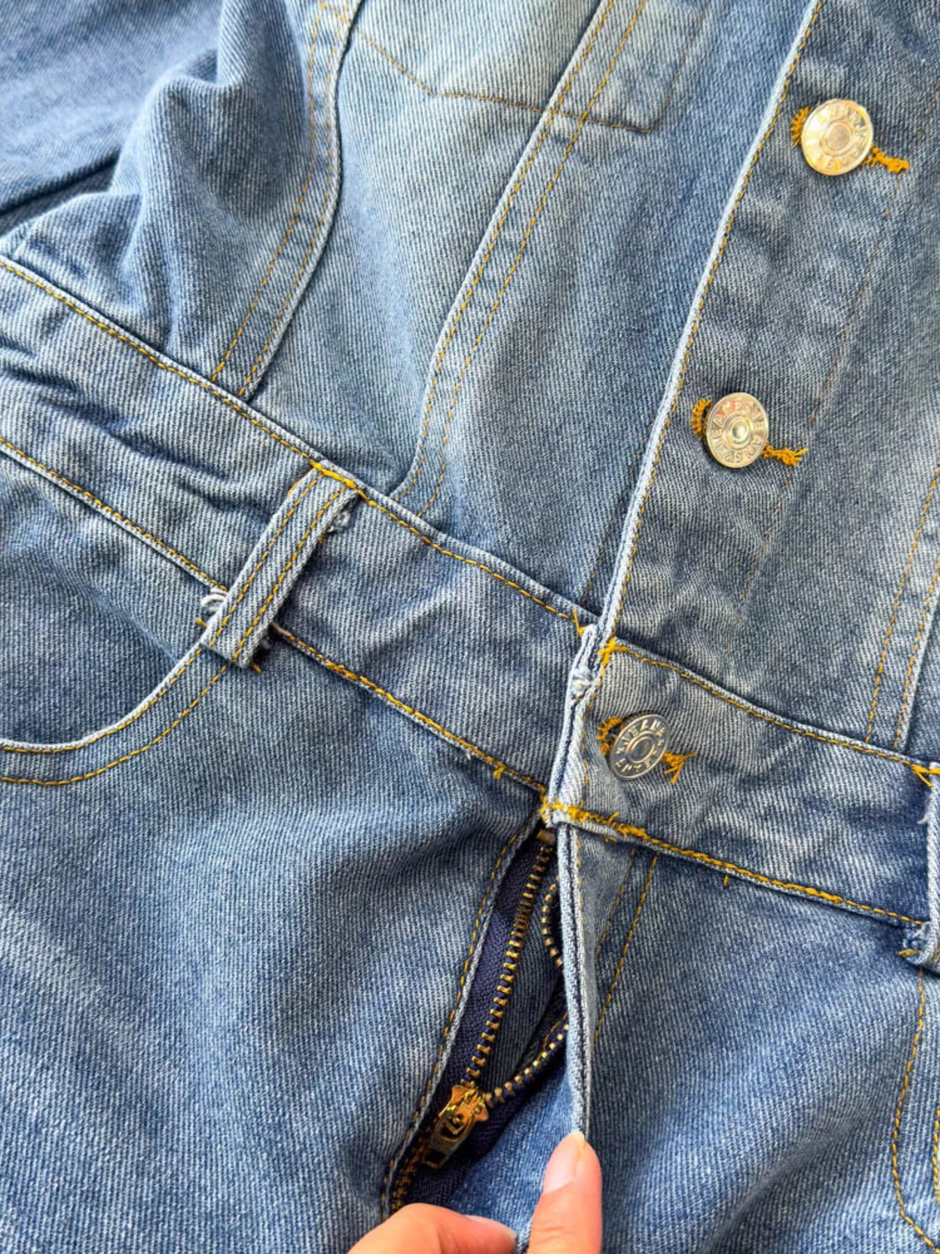 Button Front Wide Leg Denim Jumpsuit