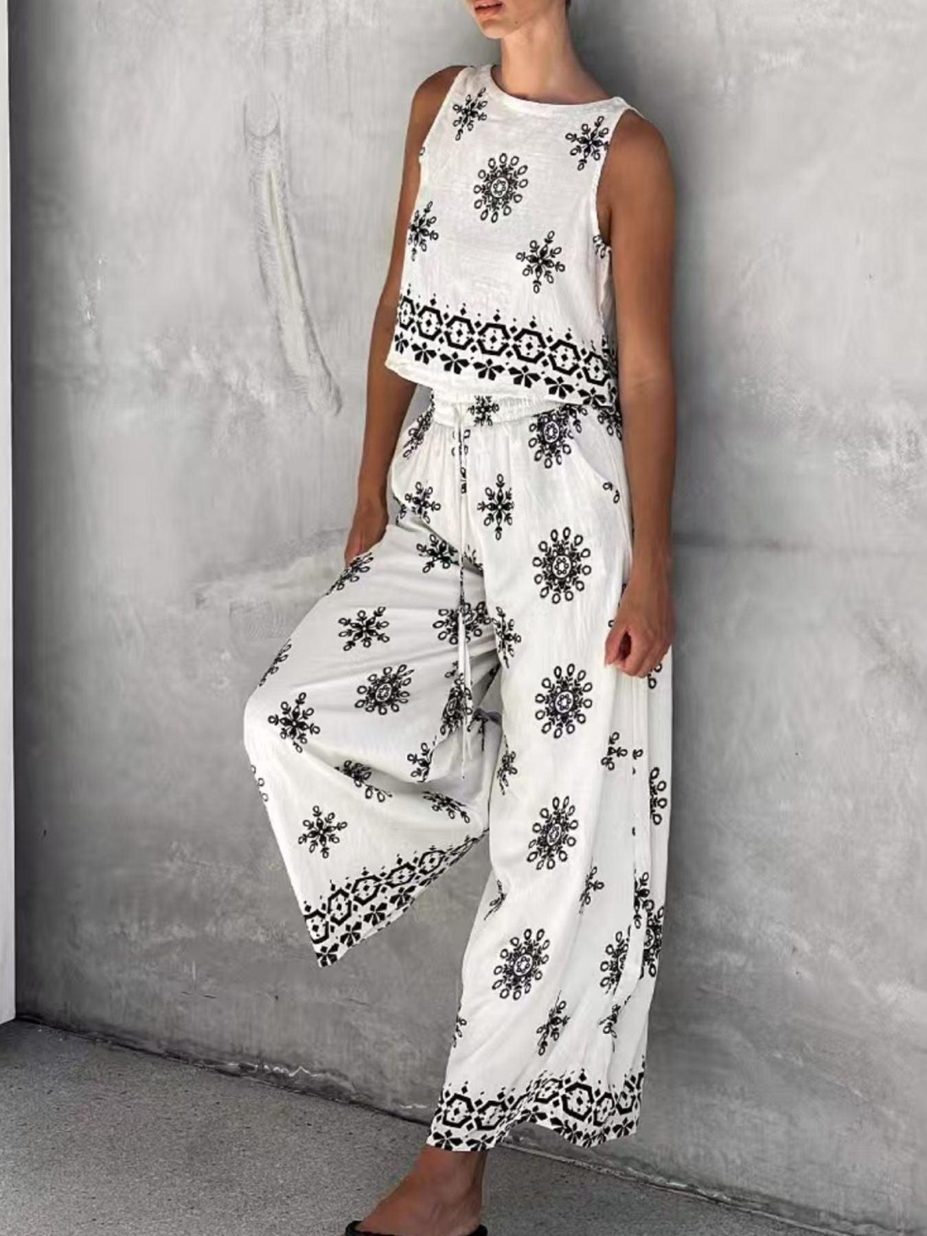 Sleeveless Top and Wide Leg Pants Set