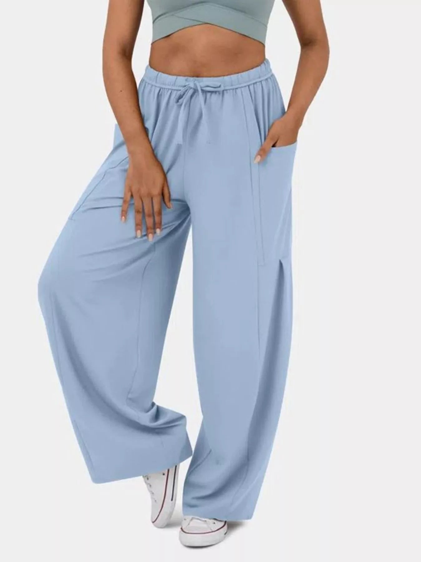 High-Waisted Drawstring Wide-Leg Pants