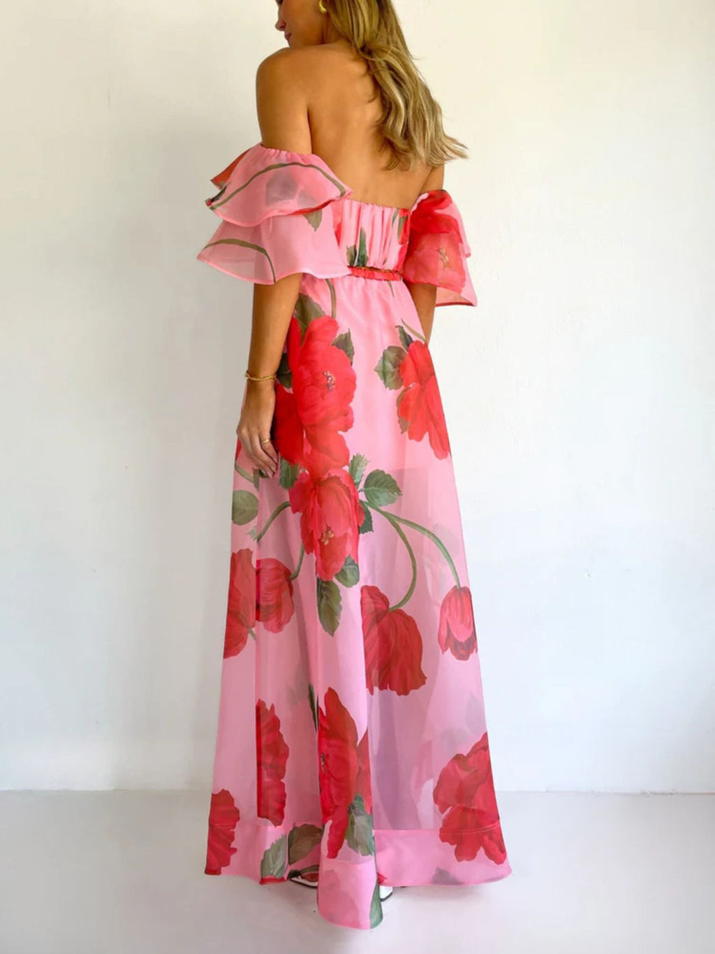 Polka Dot Ruffle Crop Top and Maxi Skirt Set