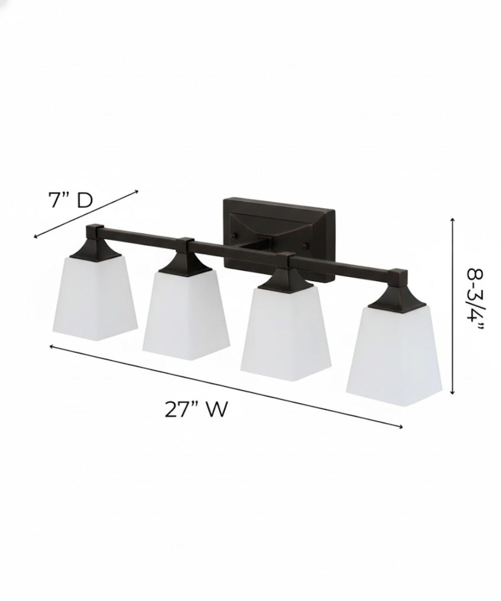 27"W 4-Light LED Bath Vanity Light Fixture Oil Rubbed Bronze Finish with Square Glass Shades – LampsUSA, view 4