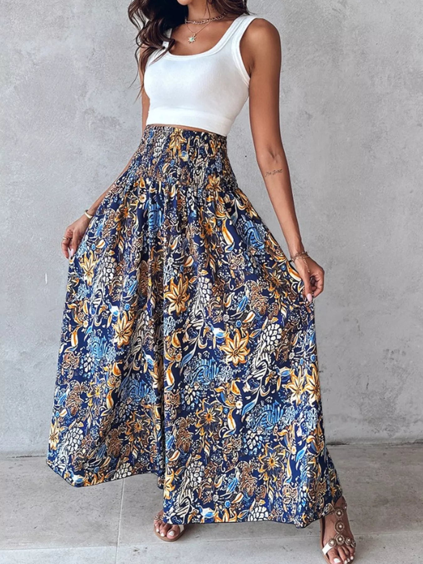 Printed Wide-Leg Pants