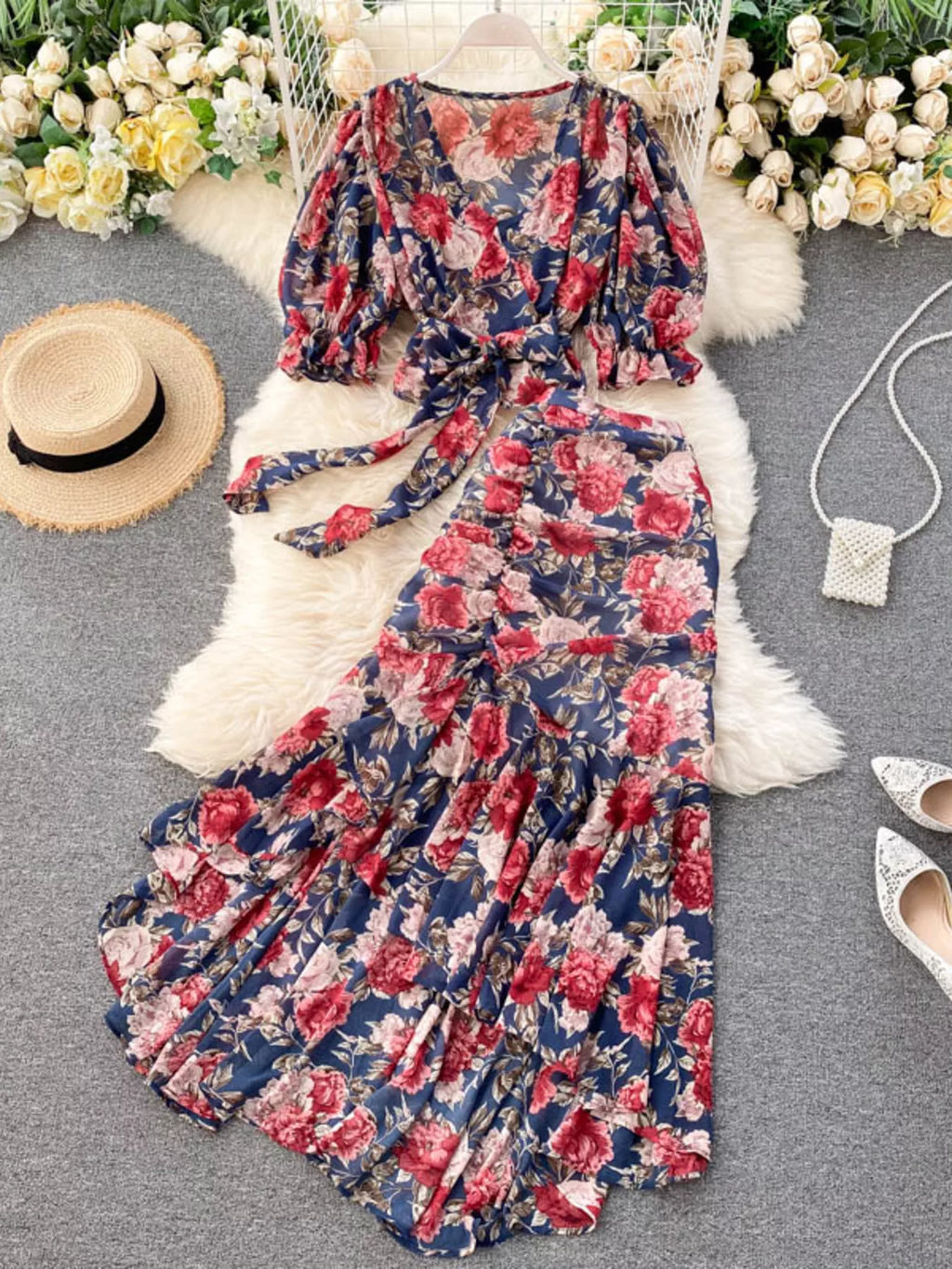 Floral Print Crop Top and Skirt Set