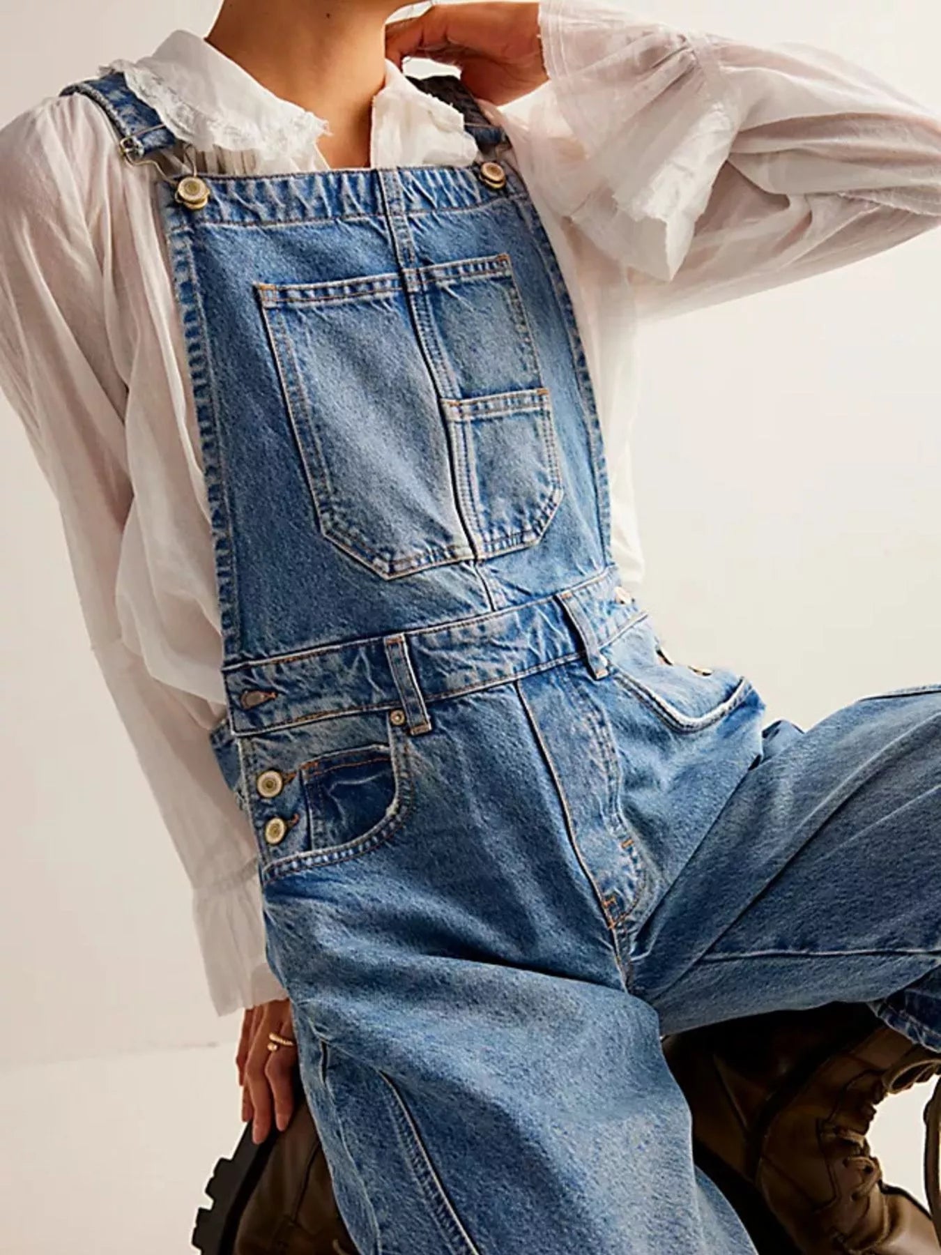 Wide Strap Wide Leg Denim Overalls