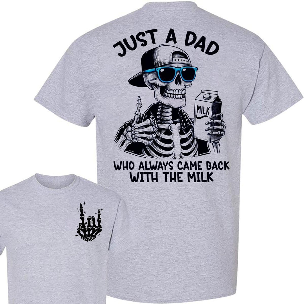 Pasimax Funny Father’s Day T-Shirt - "Came Back With the Milk" Two-Sided Graphic, Humorous Dad Tee — detail close-up