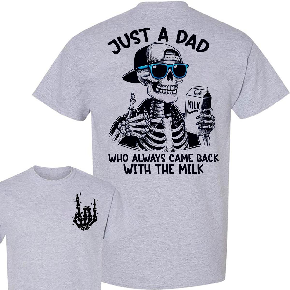 Pasimax Funny Father’s Day T-Shirt - "Came Back With the Milk" Two-Sided Graphic, Humorous Dad Tee — detail close-up