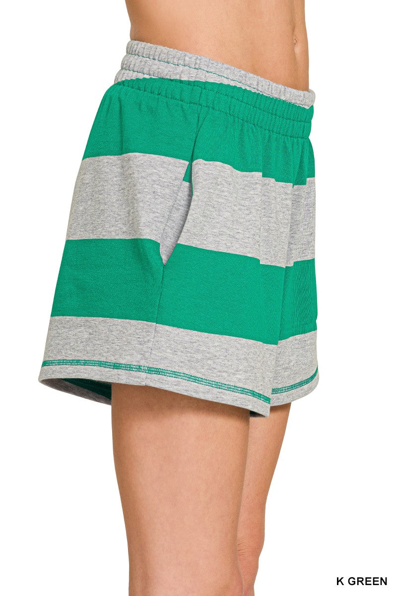 Zenana Frenchterry Striped Half Zip Top & Shorts Set