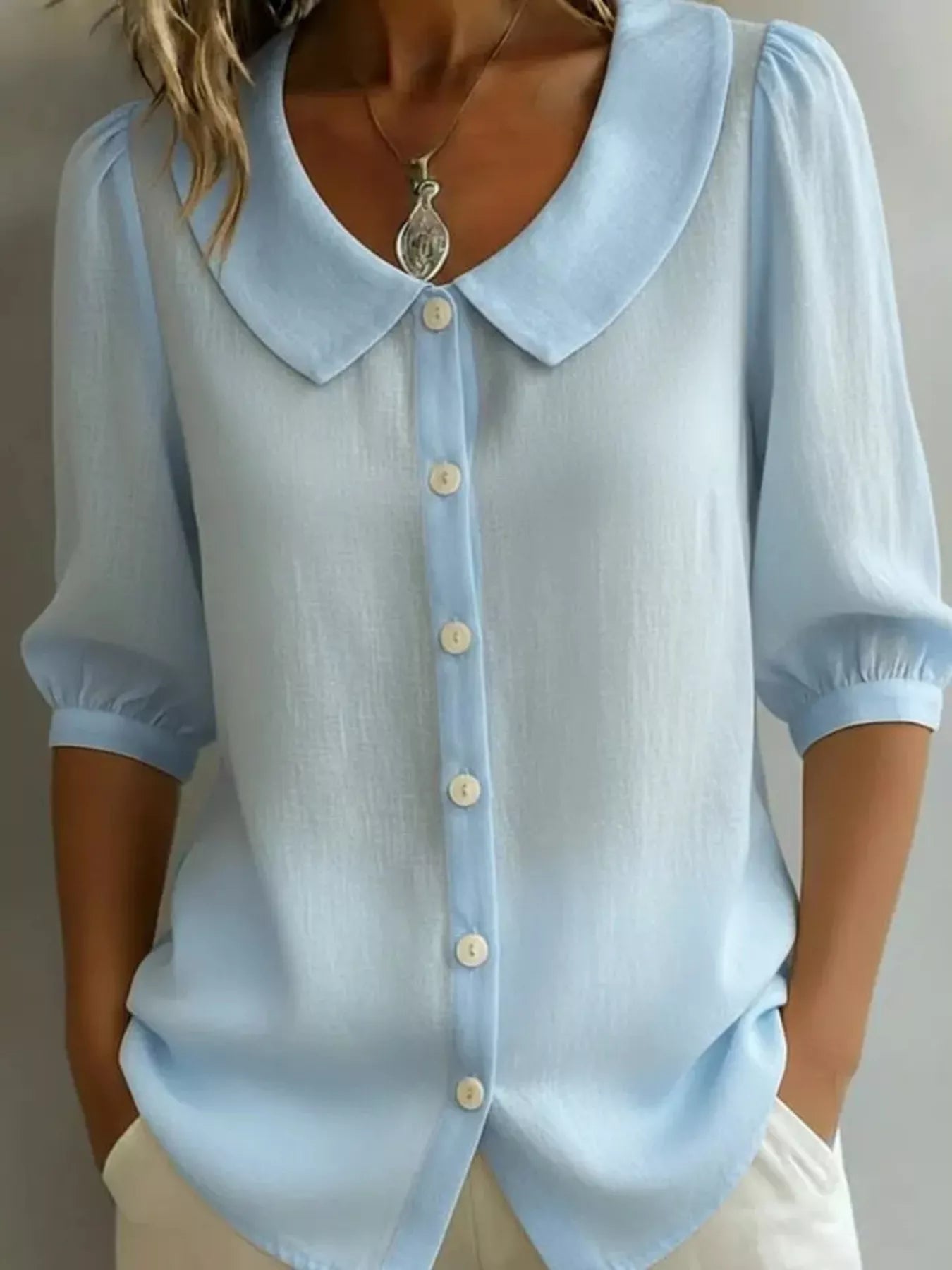Full Size Peter Pan Collar Button Up Shirt Plus Size