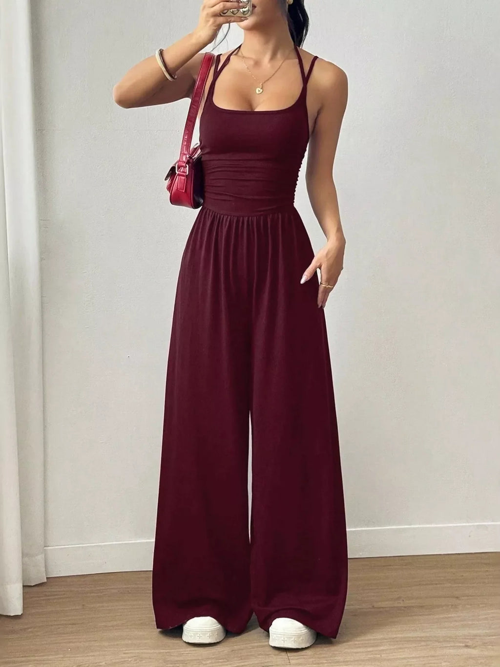 Spaghetti Strap Wide Leg Jumpsuit