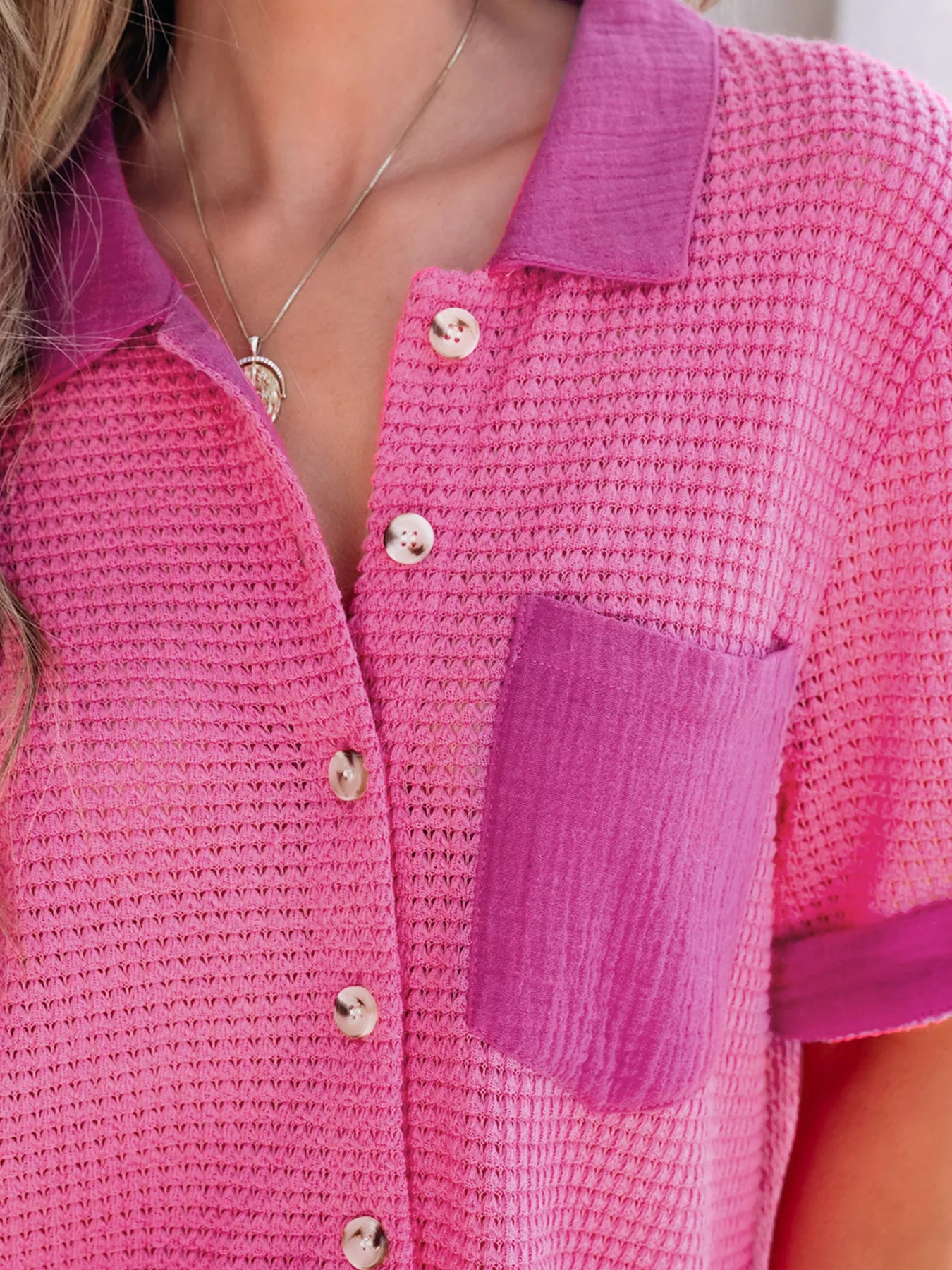 Gauze Waffle Button Down Short Sleeve Shirt