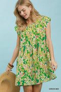 Umgee Tropical Floral Flutter Sleeve Swing Dress