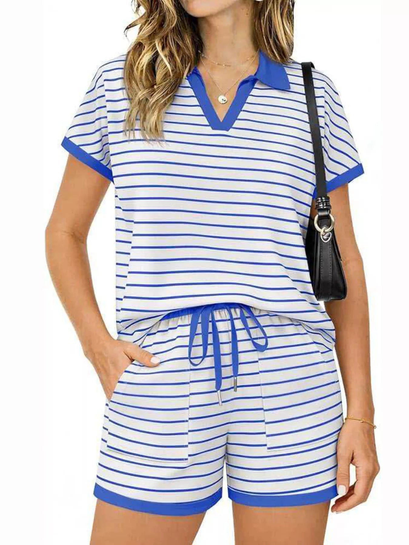 Striped Short Sleeve Polo and Shorts Set