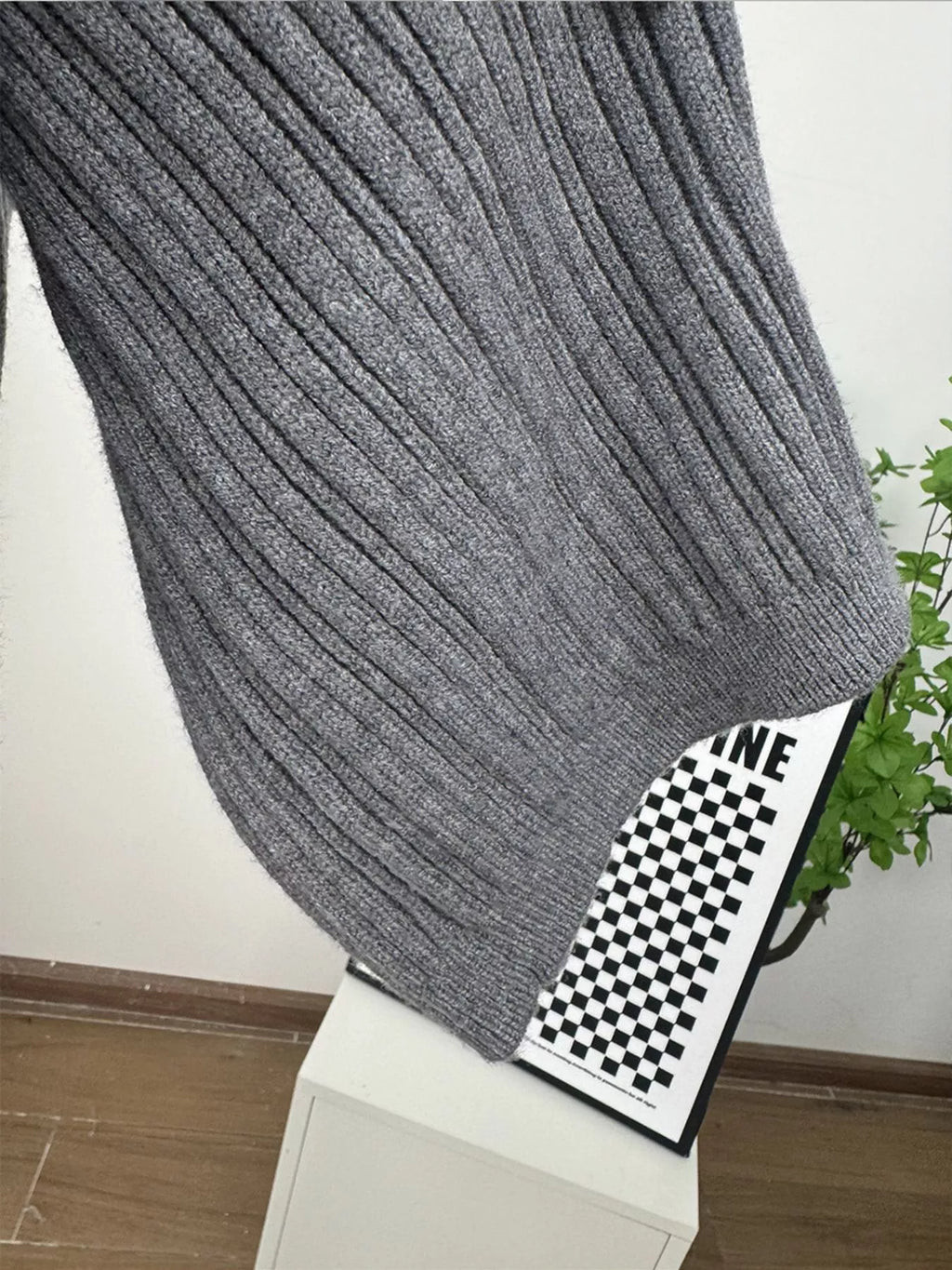 3-Piece Crew Neck Ribbed Sweater and Wide-Leg Pants Set with Scarf