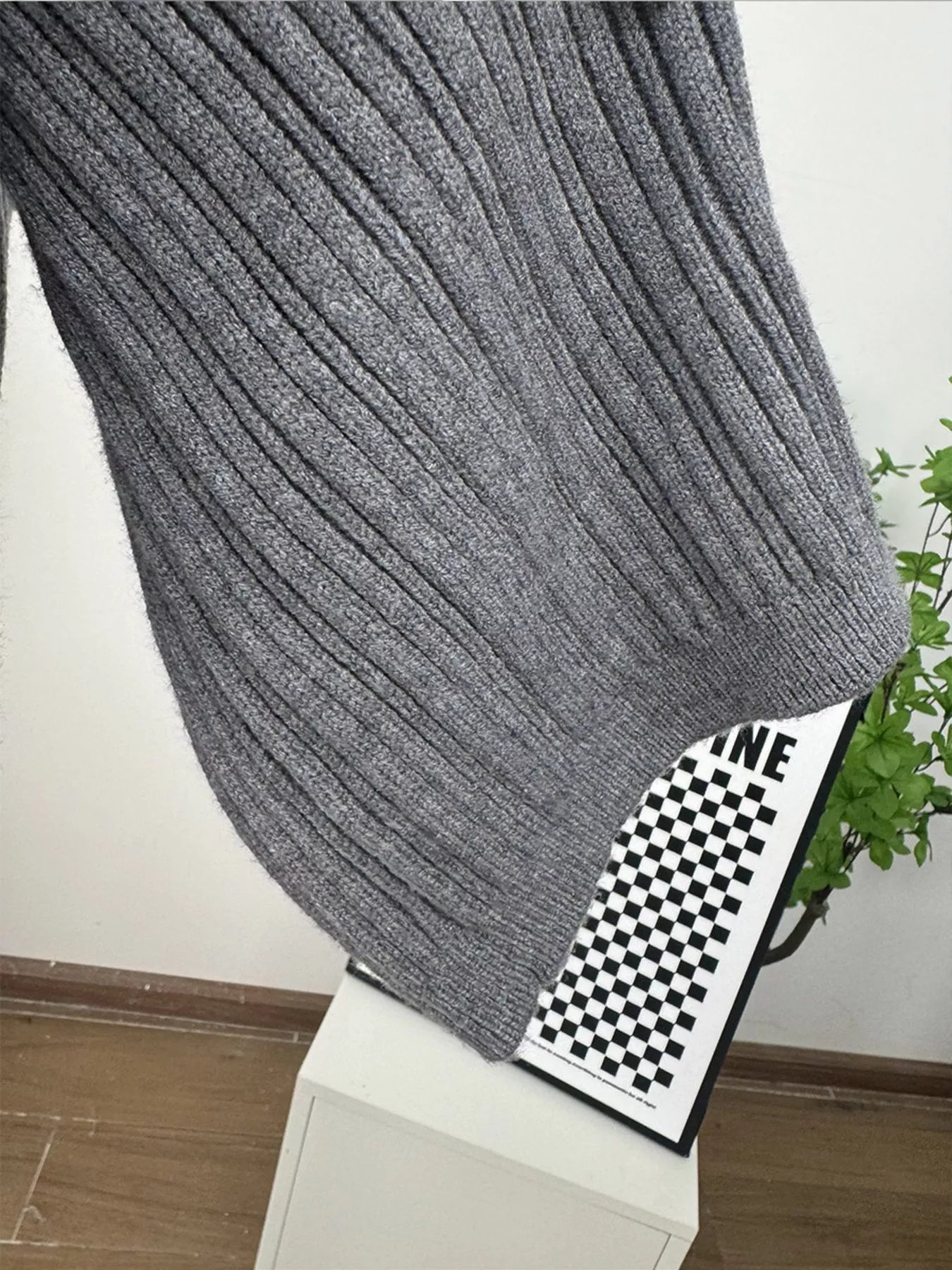 3-Piece Crew Neck Ribbed Sweater and Wide-Leg Pants Set with Scarf