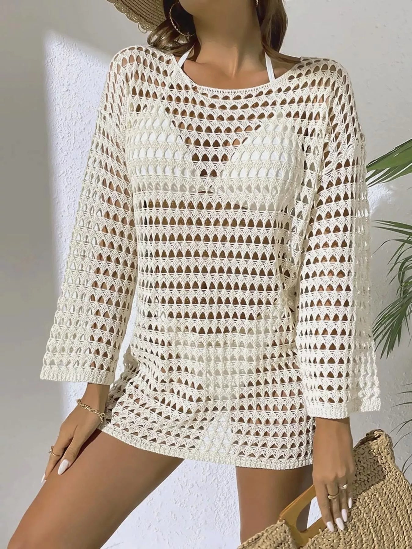 Crochet Knit Long Sleeve Cover-Up