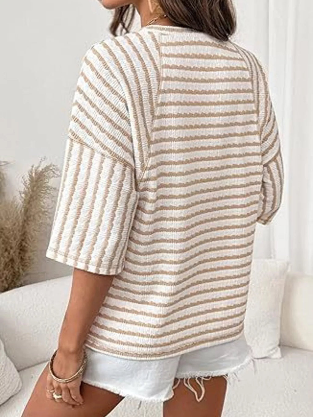 Striped Knit Round Neck T-Shirt