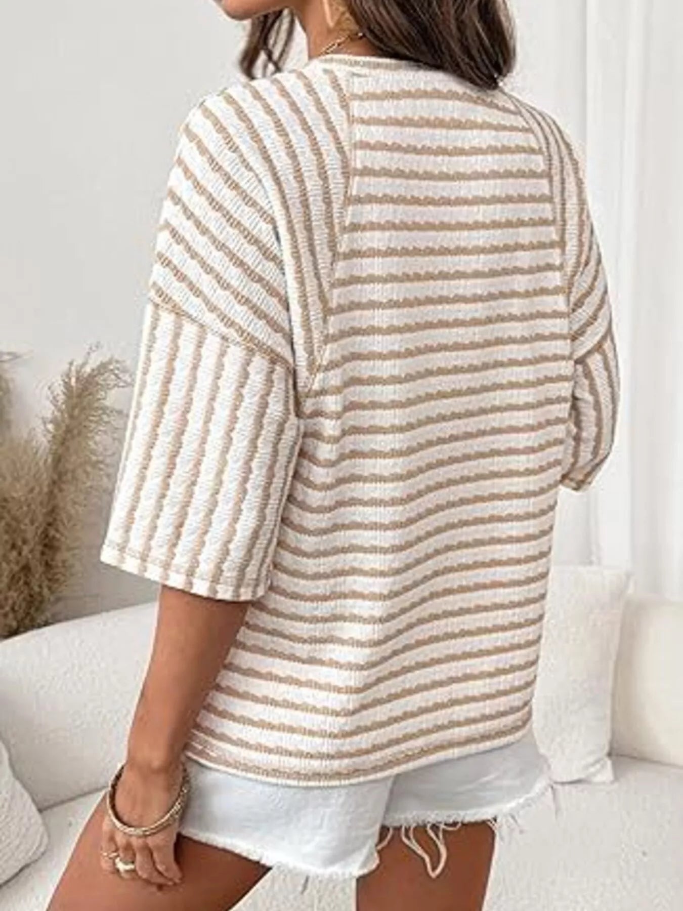 Striped Knit Round Neck T-Shirt