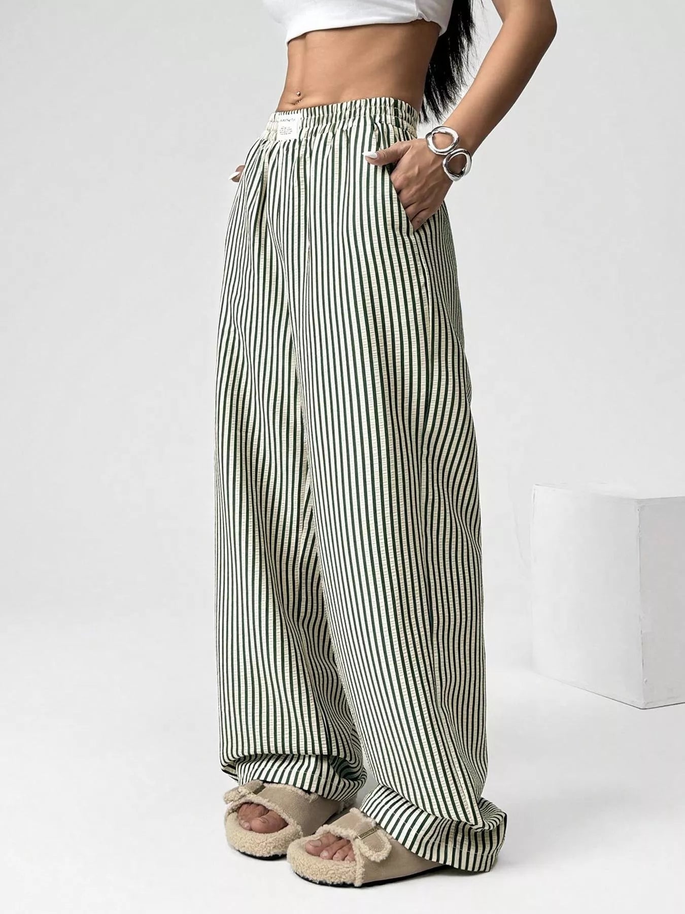 Striped High-Waisted Wide Leg Pants