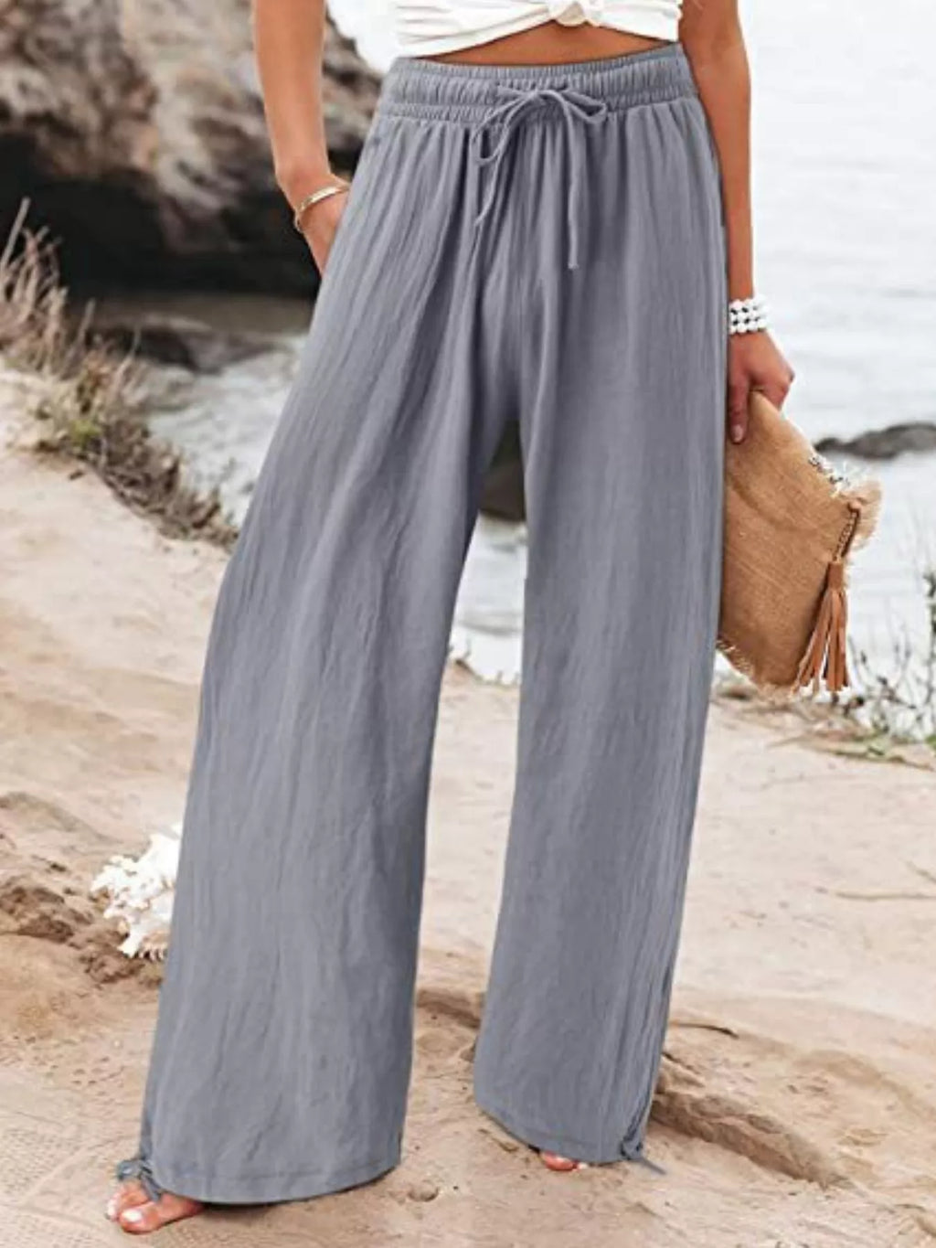 Full Size Wide Leg Pants with Drawstring Waist Plus Size
