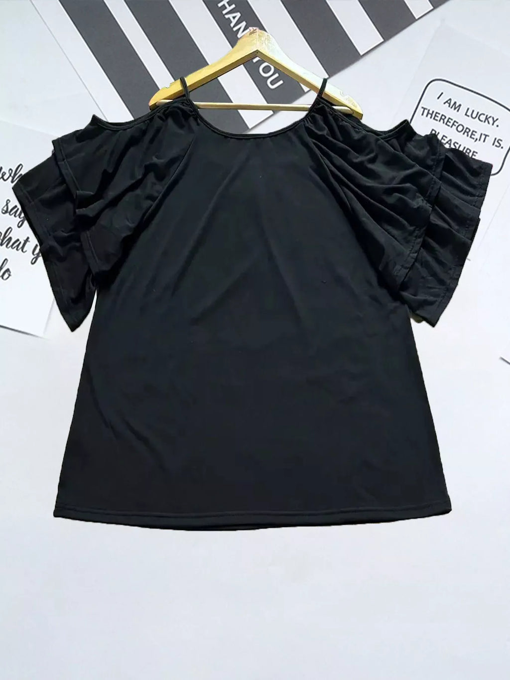 Cold Shoulder Ruffle Sleeve T-Shirt
