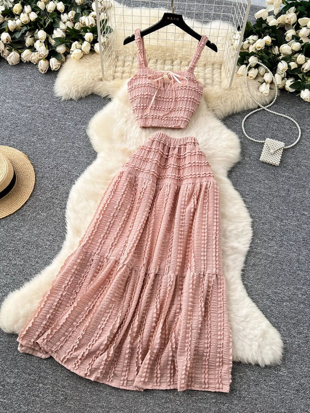 Ruched Crop Top and Maxi Skirt Set