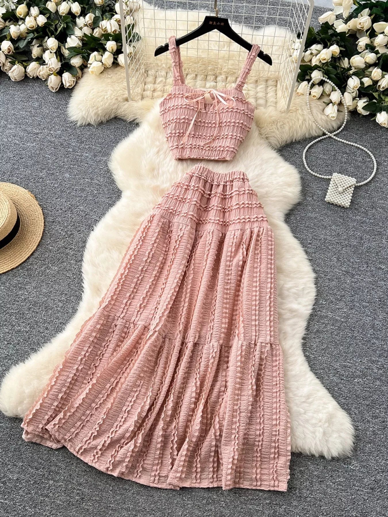 Ruched Crop Top and Maxi Skirt Set