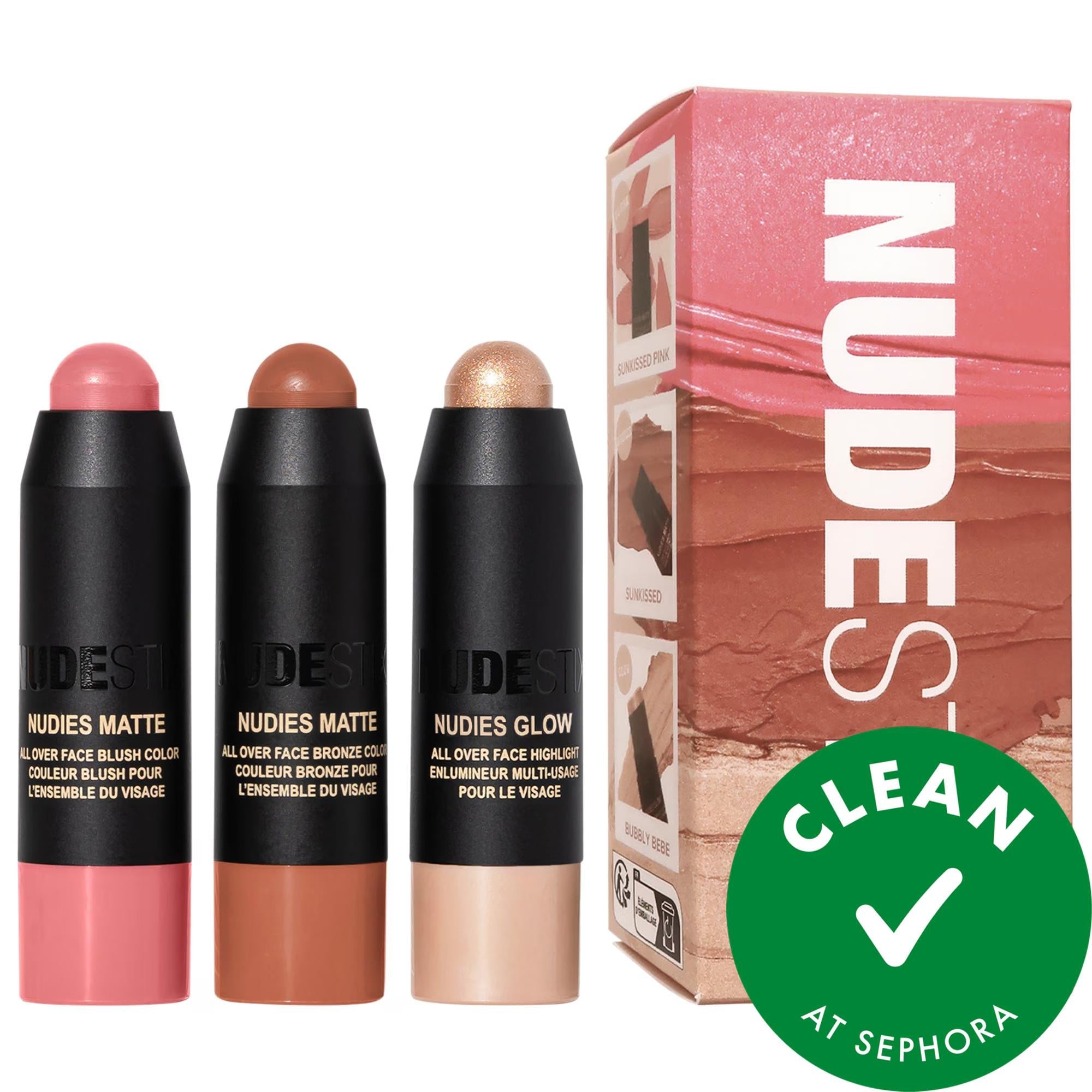 Sunkissed Skin Trio: Mini Bronzer Blush Highlighter Set for Radiant, No-Makeup Look | Clean, Creamy & Portable