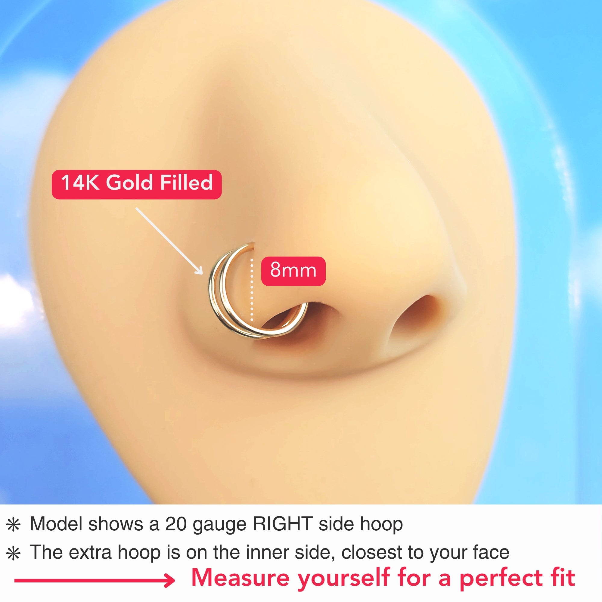 BodyCandy Double Hoop Nose 14k Yellow Gold Filled Spiral Nose Ring — side view