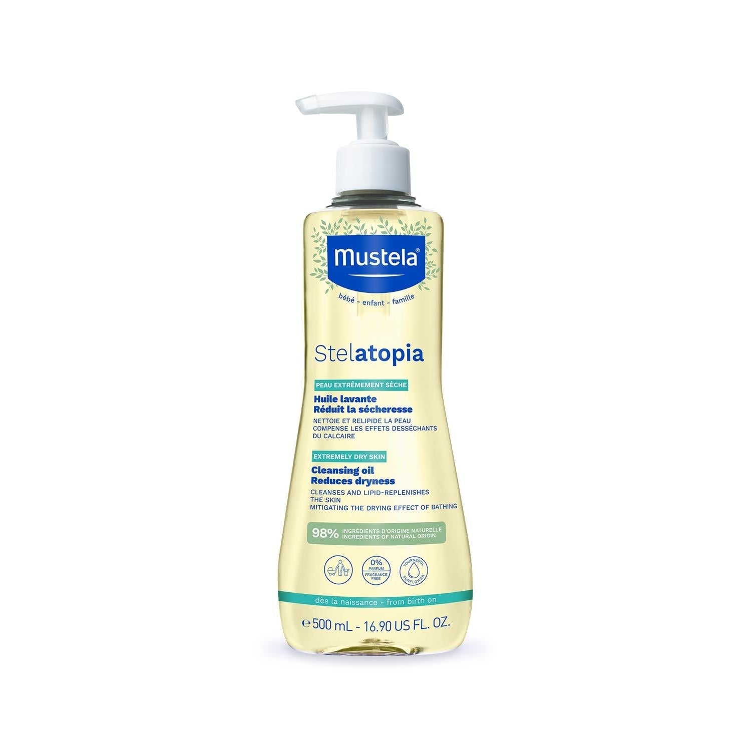 Mustela Stelatopia Cleansing Oil for Dry Skin - Natural, Vegan, Dermatologically Tested Baby Skincare