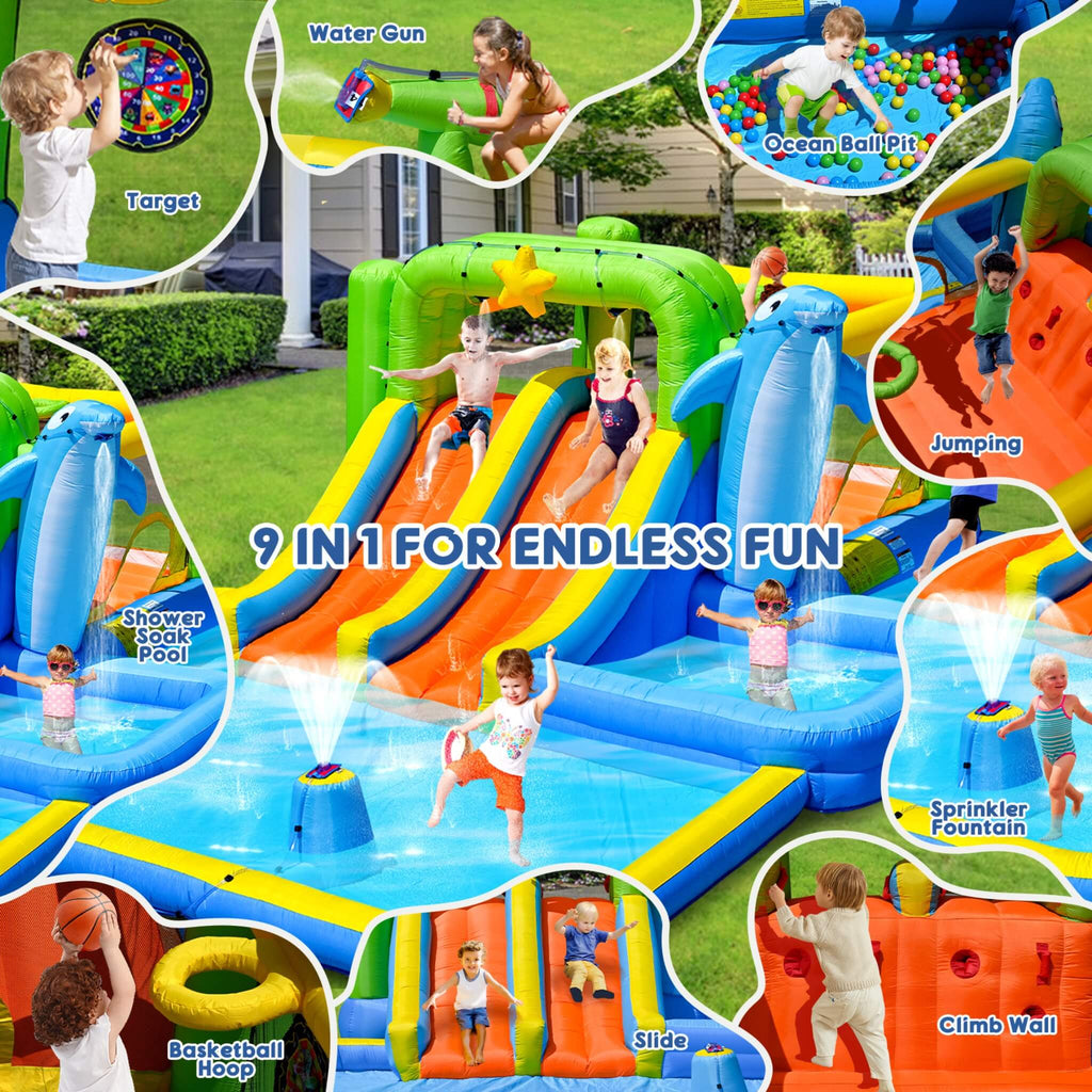 9-In-1 Inflatable Bounce House With Pool, Sprinkler, And Water Gun (SAK98154) – SAKSBY WHOLESALE, view 3