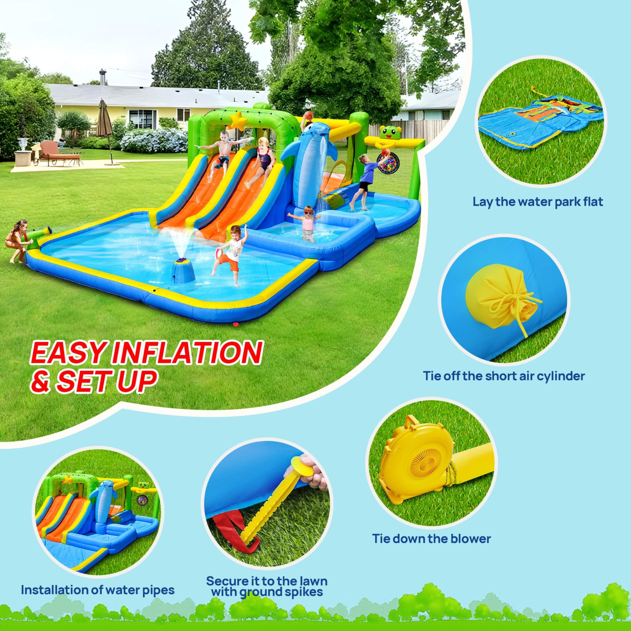 9-In-1 Inflatable Bounce House With Pool, Sprinkler, And Water Gun (SAK98154) – SAKSBY WHOLESALE, view 6
