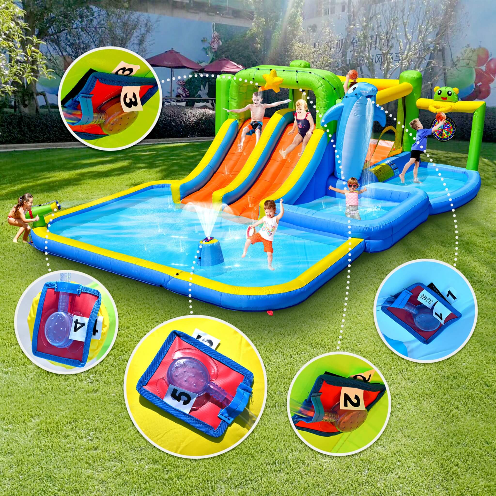 9-In-1 Inflatable Bounce House With Pool, Sprinkler, And Water Gun (SAK98154) – SAKSBY WHOLESALE, view 5