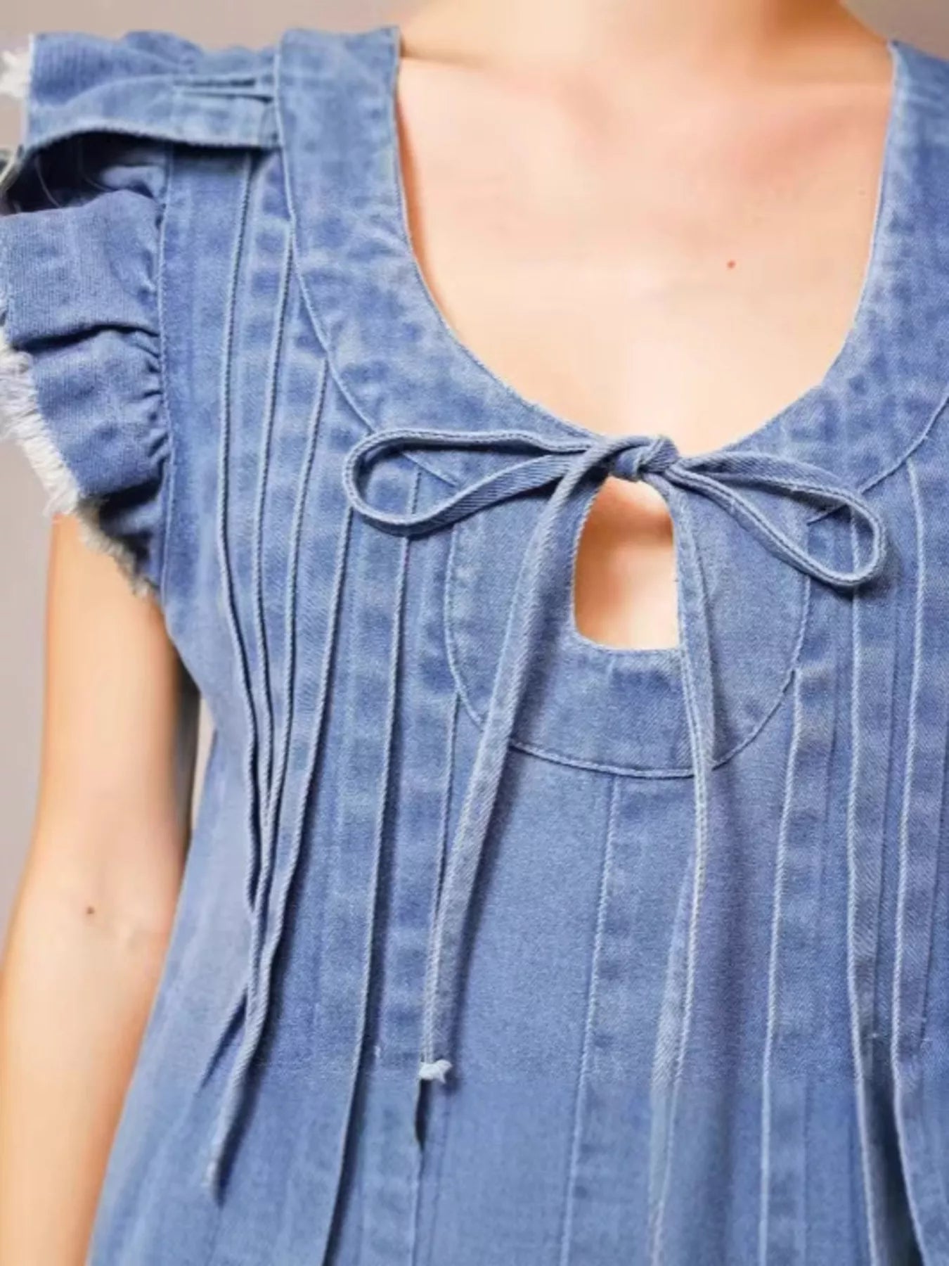 Ruffle Sleeve Denim Romper