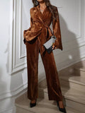 Velvet Tie Waist Blazer and Pants Set