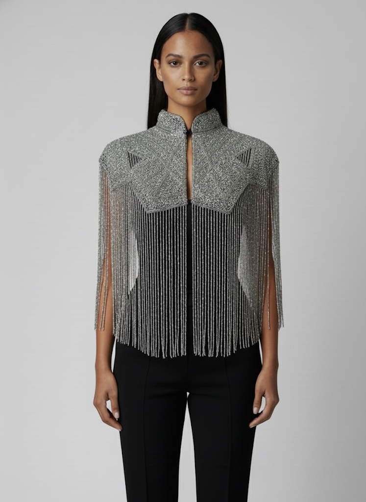 L'Jai Amor Argent Line Cape — detail close-up