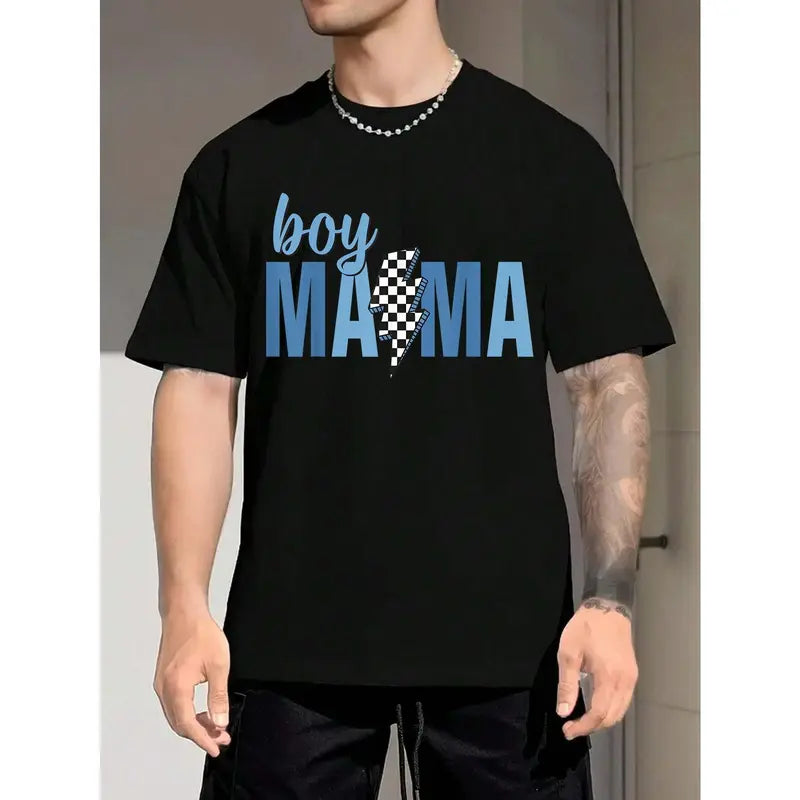 Retro "Boy Mama" Mother's Day 2026 T-Shirt – Trendy Checkered Graphic Tee, Premium 100% Cotton Women’s Fashion Top, Soft Lived-In Heavyweight Groovy Mama Shirt, Made in USA