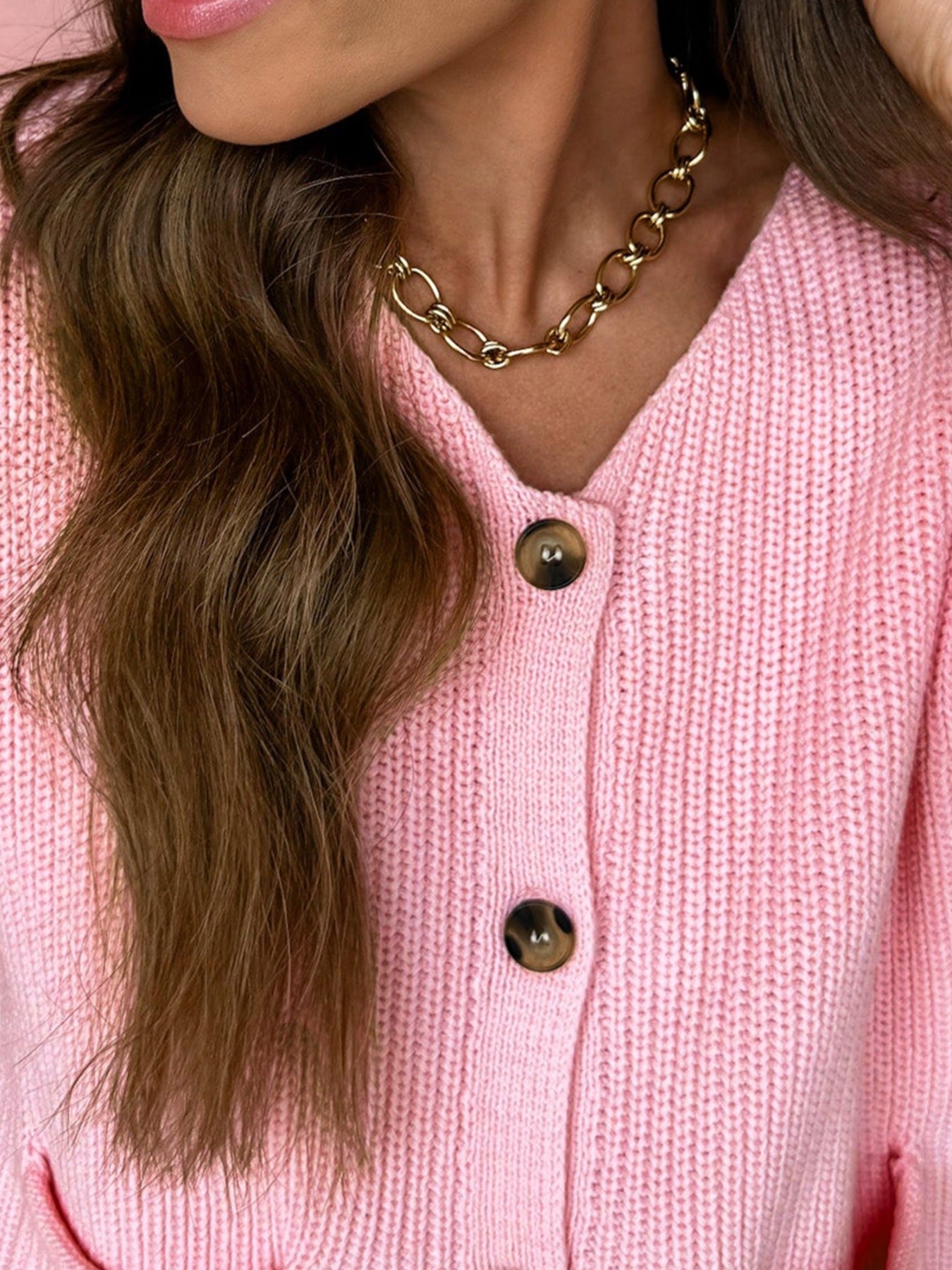 Solid Color Knit V Neck Button Front Sweater Vest