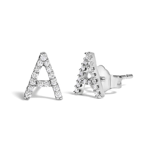10K White Gold 1/10 Cttw Diamond Initial â€œAâ€ Stud Earring