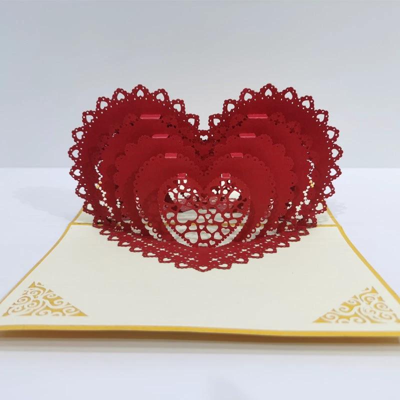 3D Laser-Cut Engagement Card: Red Heart & Romantic Silhouette