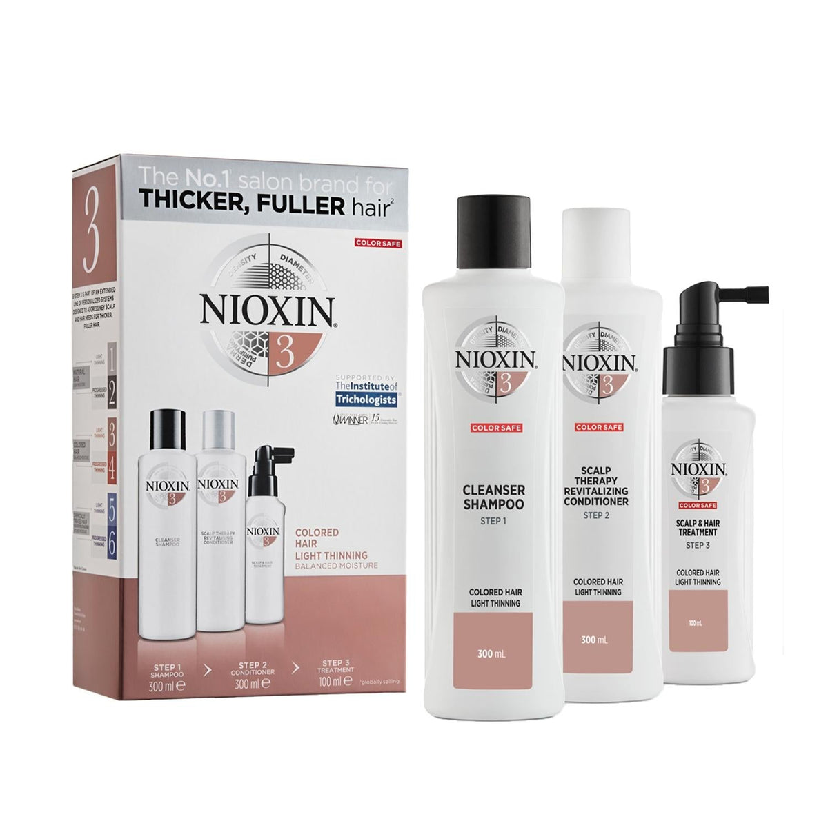 Nioxin Hair Care Set for Colored Hair - Anti-Hair Loss Treatment with 3-Part System, Large Size by Beauty Care Bag
