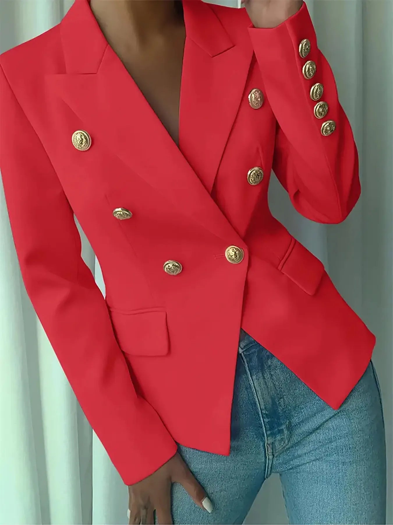 Decor Button Lapel Collar Blazer
