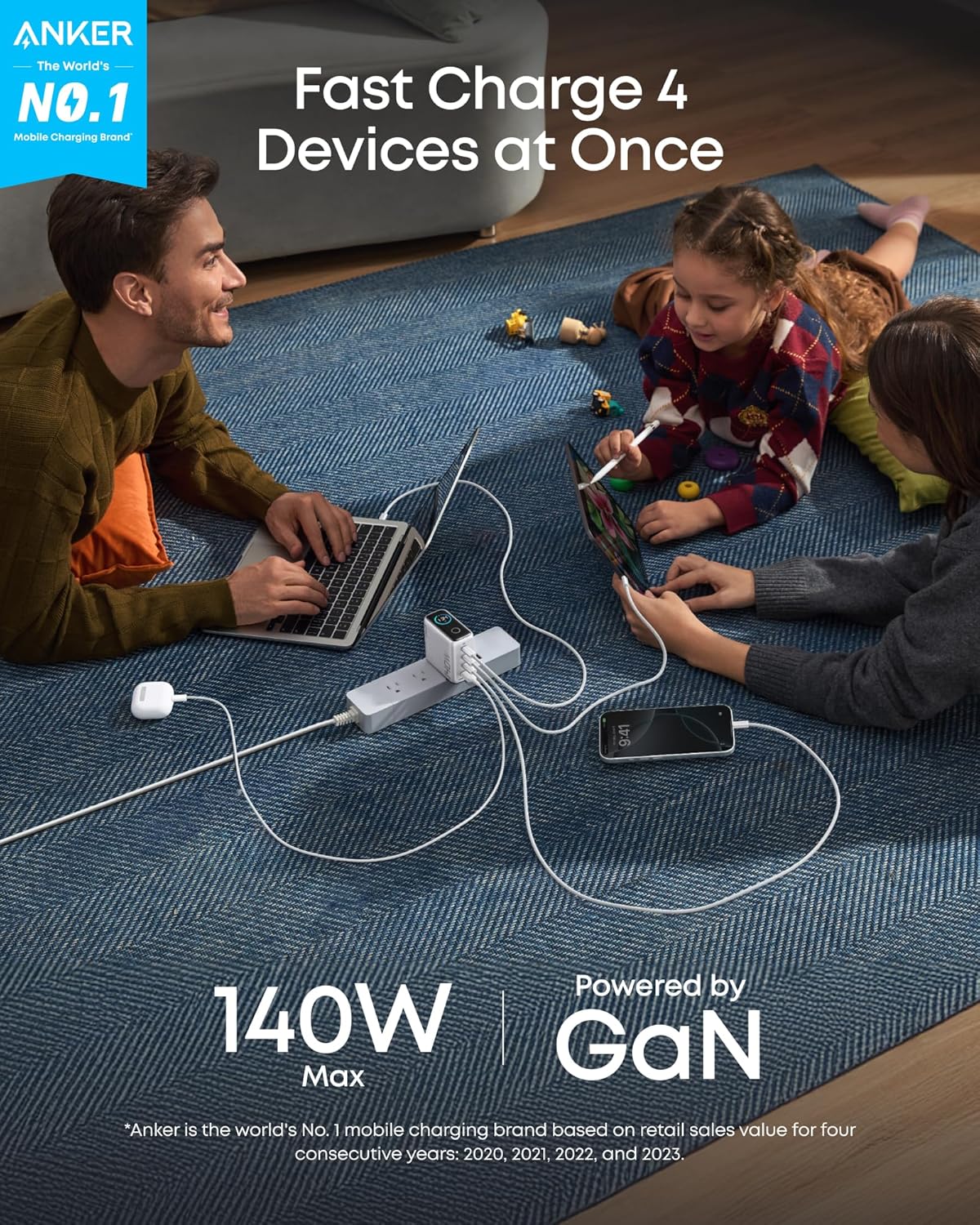 Anker Charger (140W, 4-Port, PD 3.1) with USB-C Cable, view 8