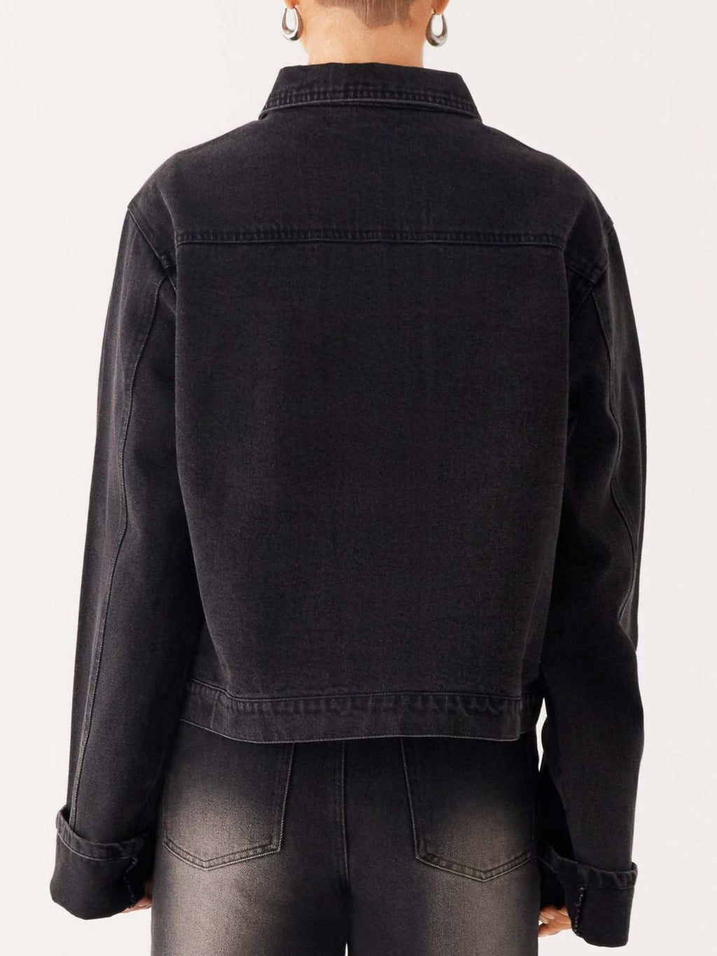 Button Down Cropped Oversized Denim Jacket