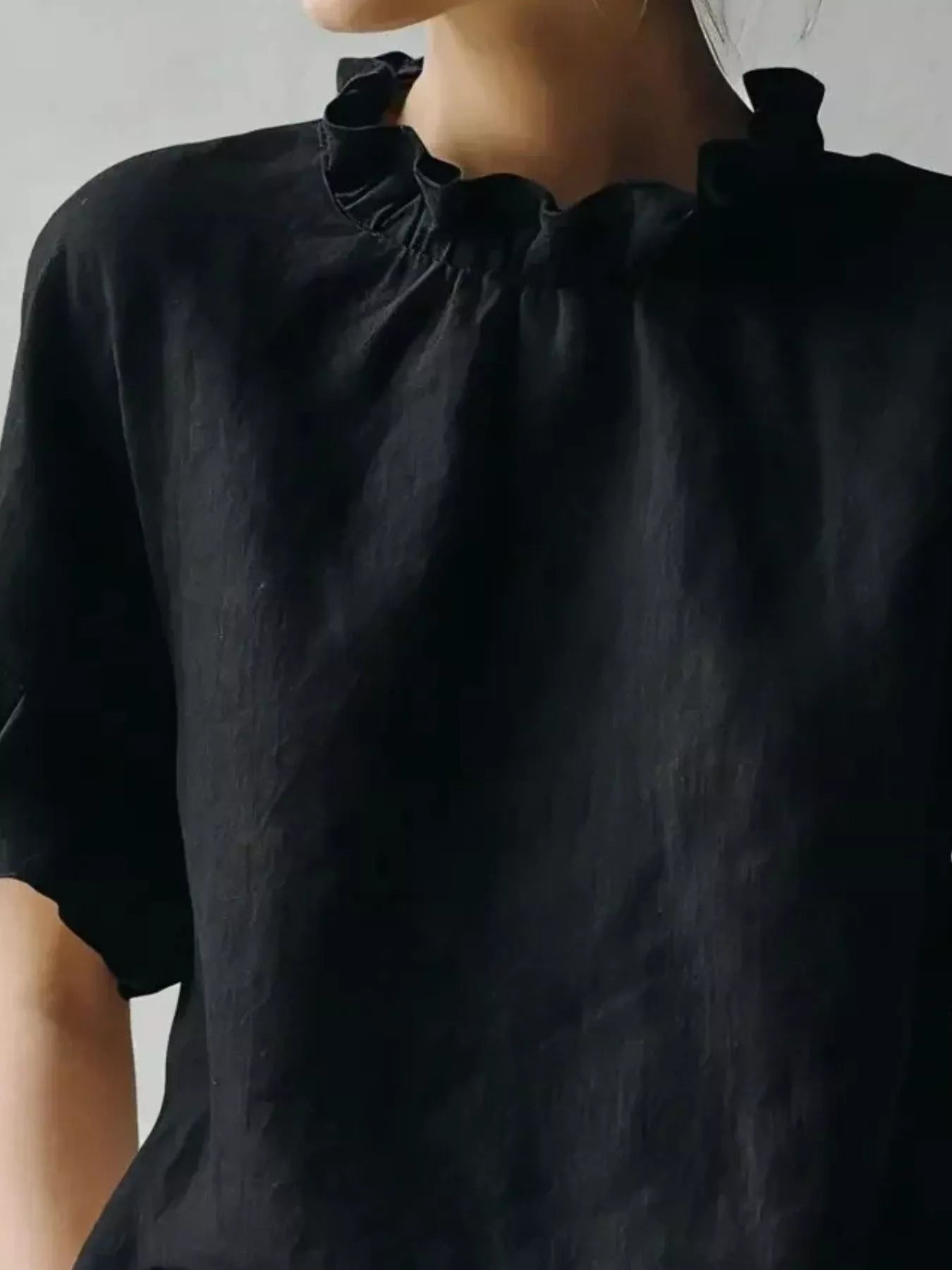 Full Size Ruffled Neck Half Sleeve Blouse Plus Size