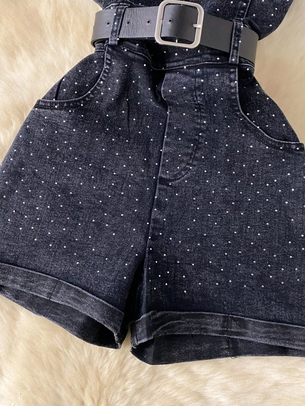 Strapless Denim Romper with Pockets