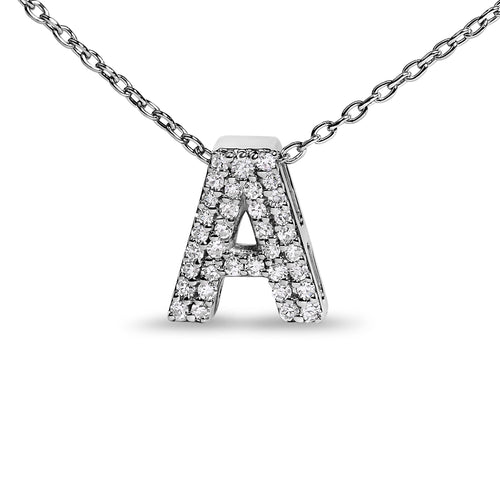10K White Gold Diamond Accent "A" Initial Bubble Pendant Necklace