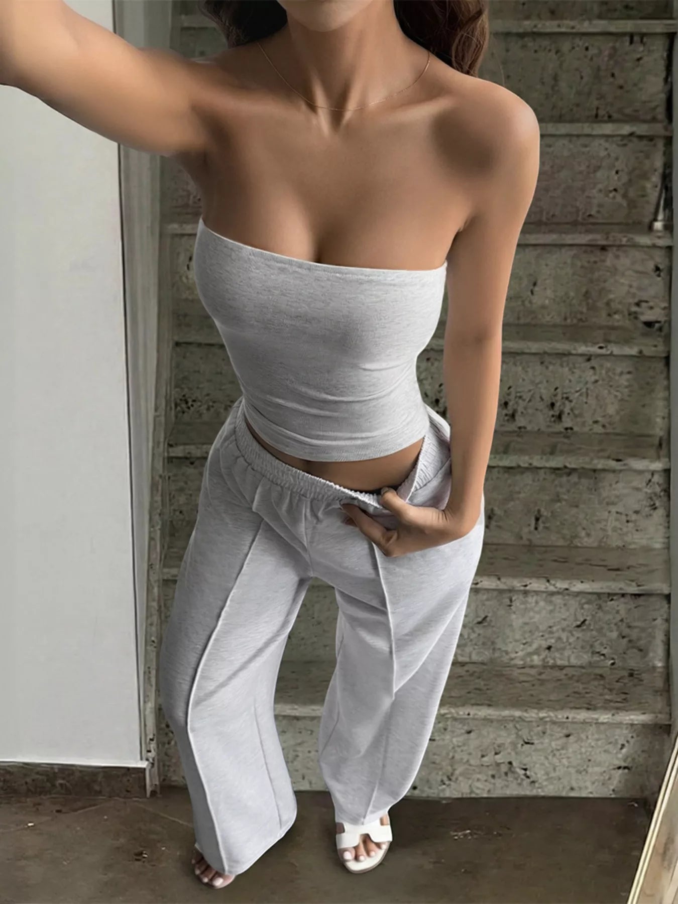 Tube Top and Wide Leg Pants Set