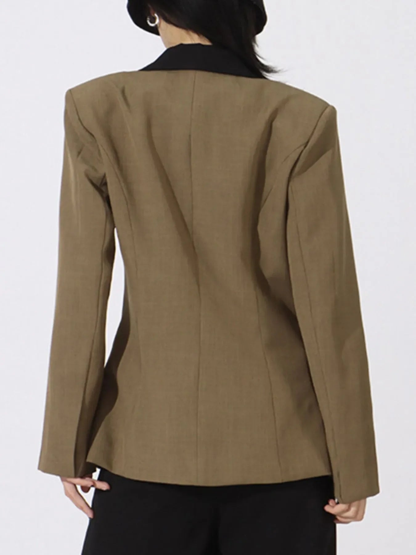 Contrast Lapel Collar Long Sleeve Blazer