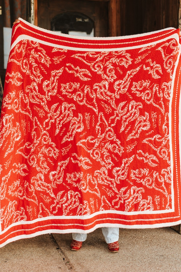 Whiskey Black & Co Lucky & Blessed Red Boot Stitch Blanket — folded blanket product shot